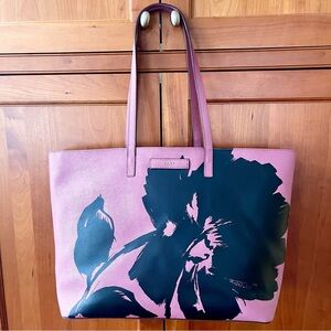 DKNY 2pc Set Of Reversible Tote Bag And Matching Wristlet In Plum Color